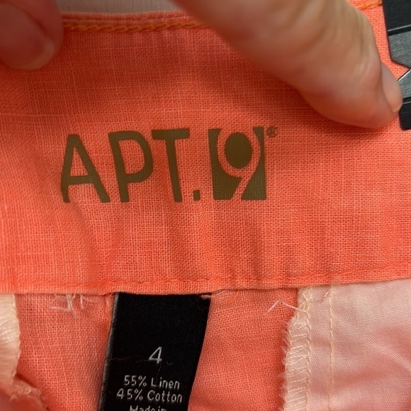 APT. 9 Linen shorts, Orange colored, 4 pockets Has slits on sides,  size 4 - Picture 7 of 9